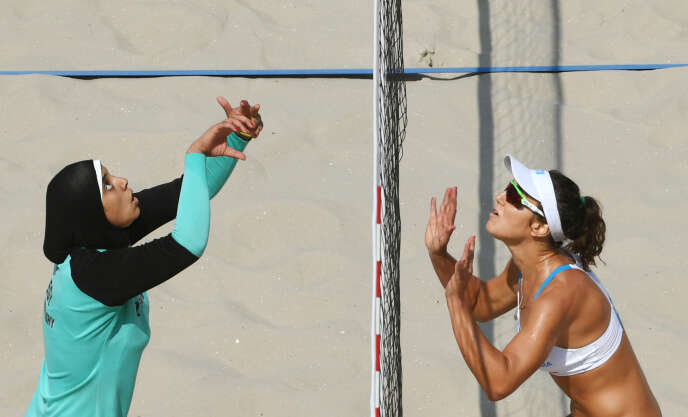 Match Egypte-Italie au tournoi féminin de beach-volley des Jeux olympiques de Rio, en 2016.