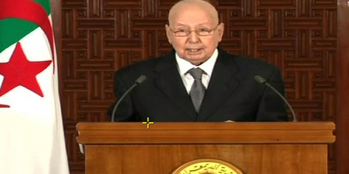 Le président algérien par intérim, Abdelkader Bensalah, le 3 juillet 2019 à la télévision nationale.