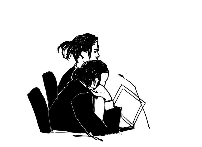 A$AP Rocky et son avocat, représentés par un croquis au tribunal de Stockholm, le 2 août.