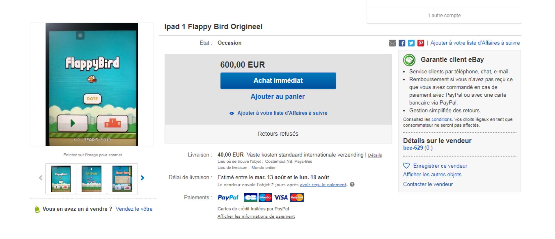 600 euros l’iPad avec « Flappy Bird » installé dessus, pas cher, pas cher.