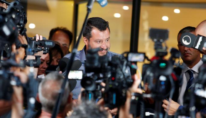 Matteo Salvini, à l’issue d’une réunion avec les députés et les sénateurs de la Ligue du Nord, à Rome, le 12 août.