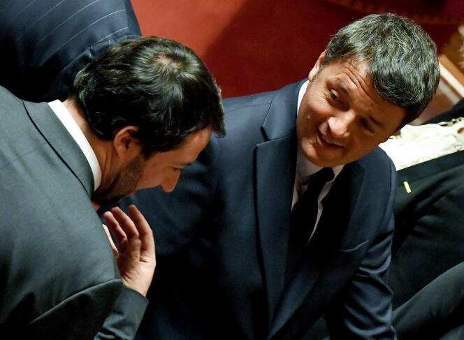 Matteo Salvini (à gauche) et Matteo Renzi, le 24 mars 2018 à Rome.