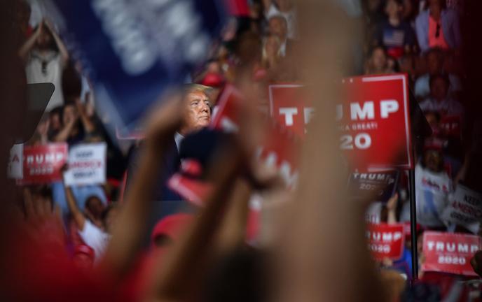 Donald Trump lors d’un meeting qui a fait salle comble à Manchester, dans le New Hampshire, le 15 août.