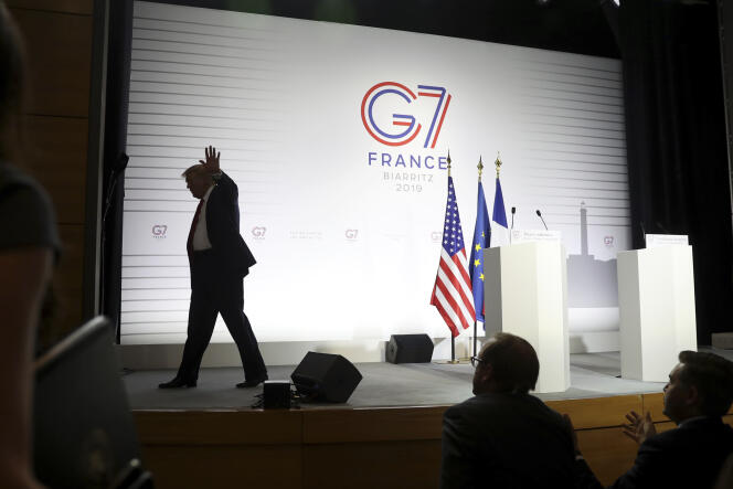 Donald Trump, à l’issue de sa conférence de presse commune avec Emmanuel Macron, lundi 26 août à Biarritz.