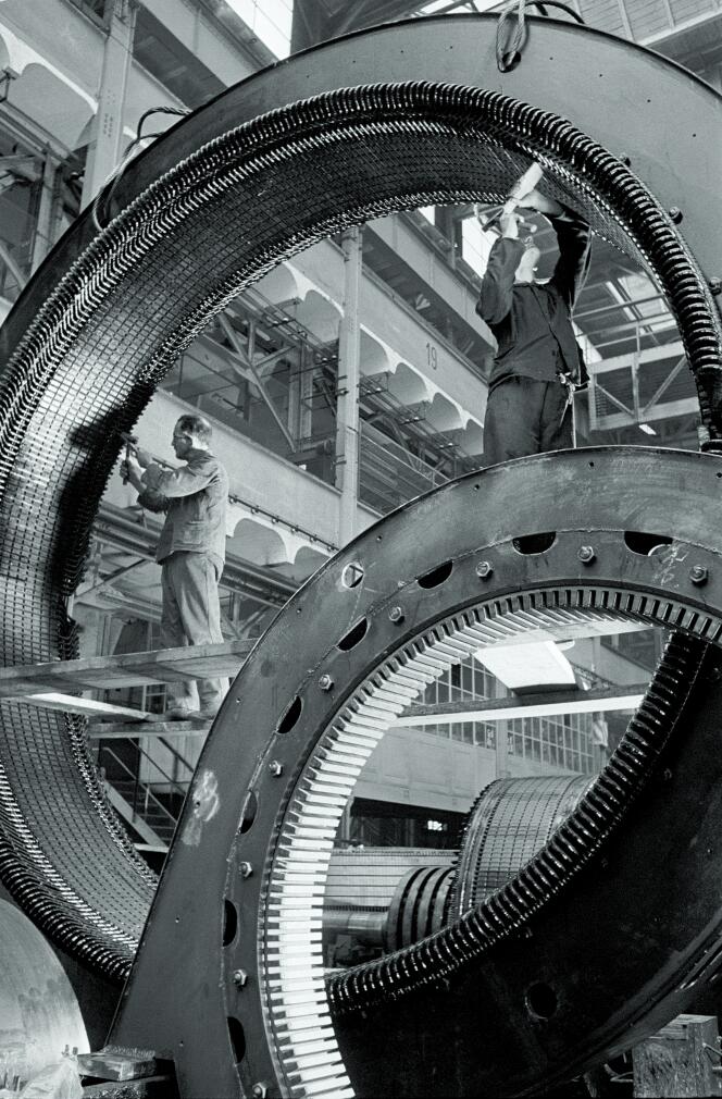 Supports de générateurs hydroélectriques, chez Siemens-Schuckert, à Berlin, en 1936.