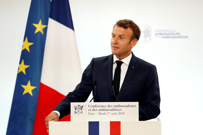 Le président français, Emmanuel Macron, le 27 août lors de la conférence des ambassadeurs à Paris.