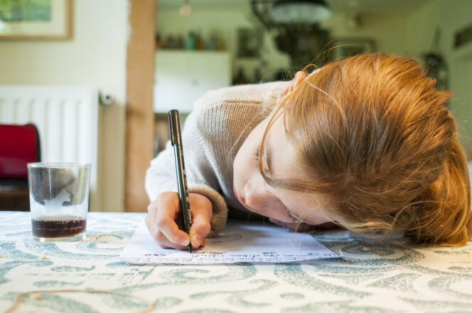Une enfant fait ses devoirs, en Bourgogne, en 2015.