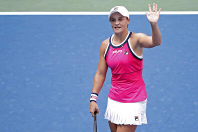 Aug 30, 2019; Flushing, NY, USA; Ashleigh Barty of Australia salutes the crowd after her match against Maria Sakkari of Greece (not pictured) in the third round on day five of the 2019 U.S. Open tennis tournament at USTA Billie Jean King National Tennis Center. Mandatory Credit: Geoff Burke-USA TODAY Sports