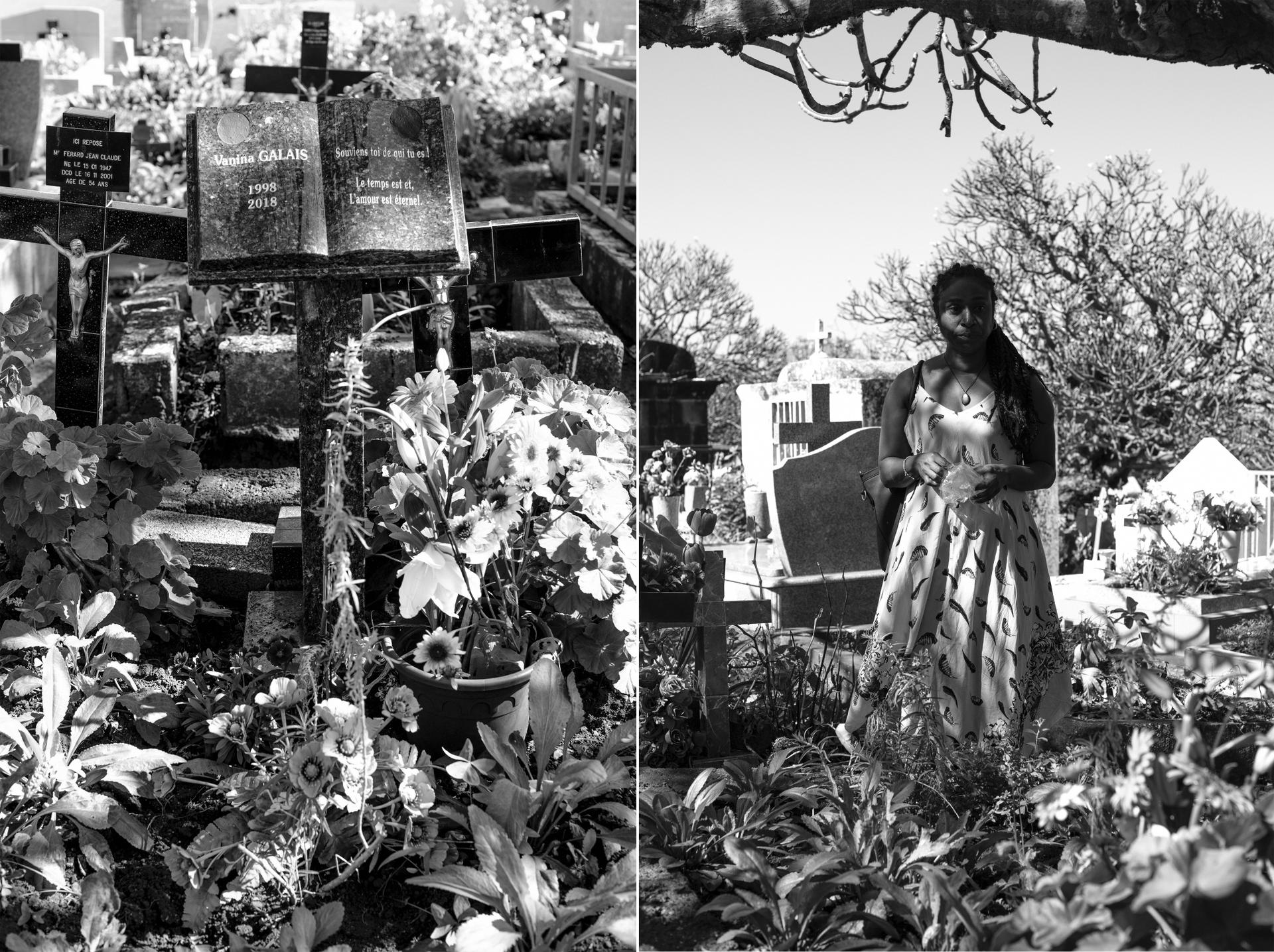 Noéline Férard on the tomb of her daughter, Vanina Galais, in Saint-Leu (Reunion), on August 17th.