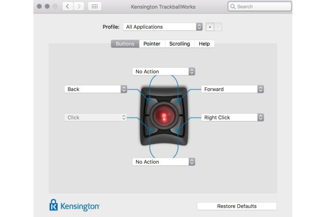 Le logiciel TrackballWorks de Kensington permet de personnaliser les boutons globalement ou pour chaque application.