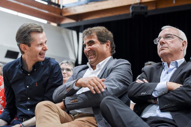 Christian Jacob, président du parti LR, entouré de Guillaume Larrivé (à gauche) et Jean Leonetti, chargé par le parti de trouver le moyen de désigner le candidat pour la présidentielle 2022. A La Baule, en août 2019.