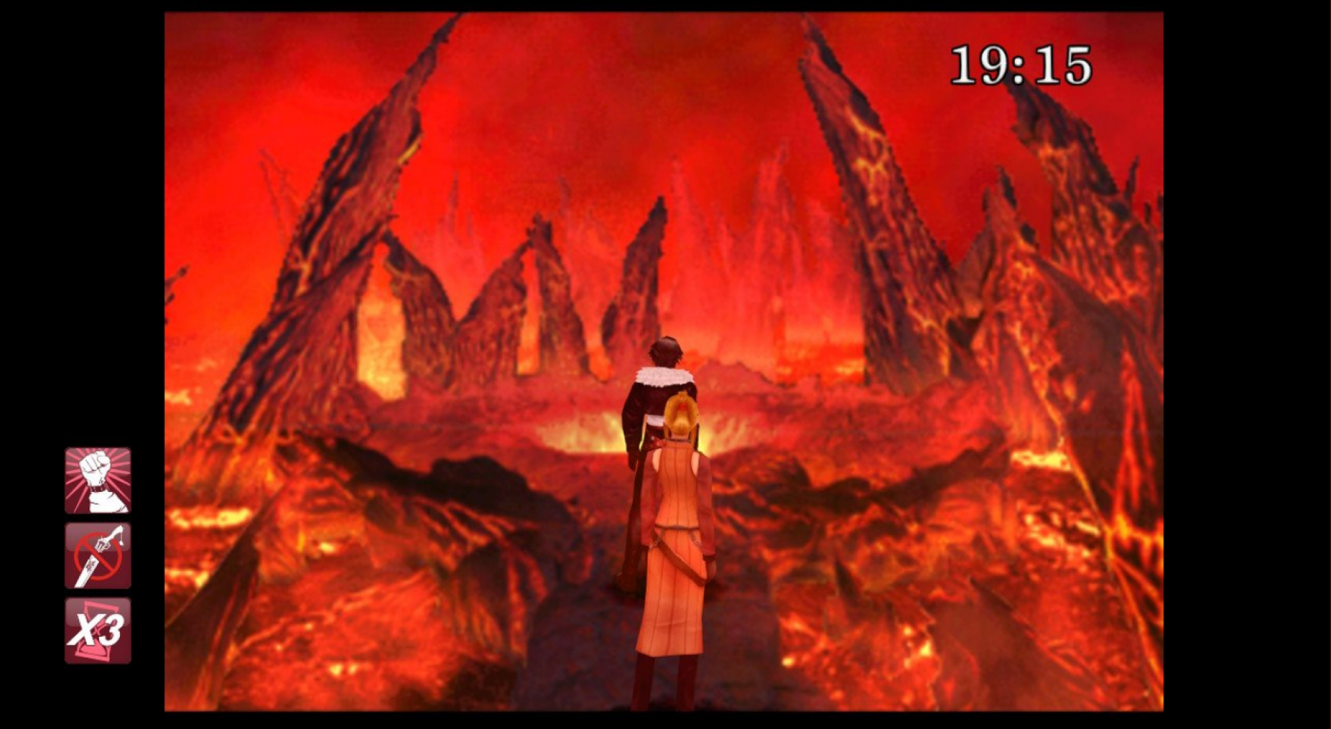 Plusieurs options (affichées en bas à gauche) permettent d’accélérer et faciliter la partie dans « Final Fantasy VIII ».
