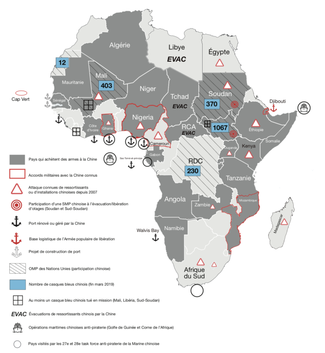 Carte de la présence militaire chinoise en Afrique.