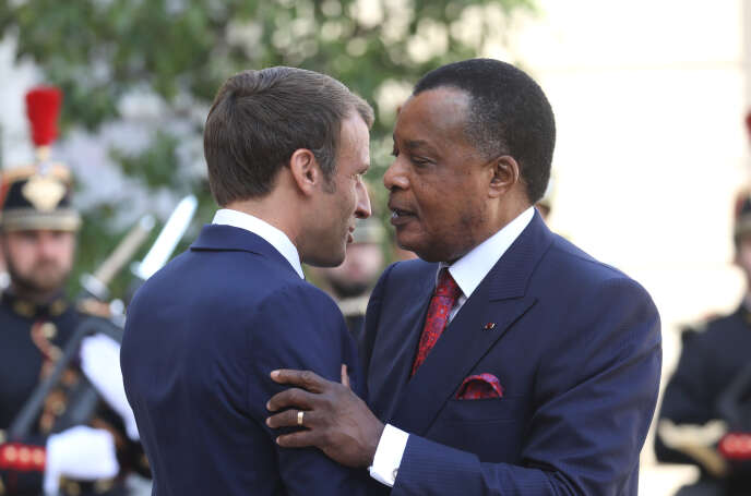 Les présidents Emmanuel Macron (France) et Denis Sassou-Nguesso (Congo), au palais de l’Elysée, à Paris, le 3 septembre 2019.