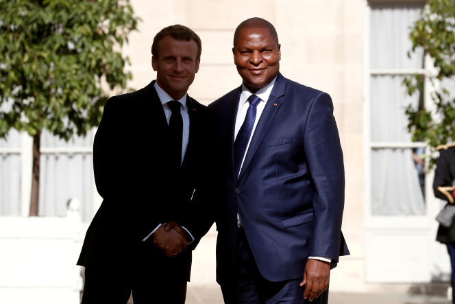 Les présidents Emmanuel Macron (France) et Faustin-Archange Touadéra (Centrafrique) au palais de l’Elysée, à Paris, le 5 septembre 2019.