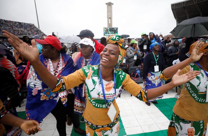 Lors de la messe papale au stade de Zimpeto de Maputo, au Mozambique, le 6 septembre 2019.