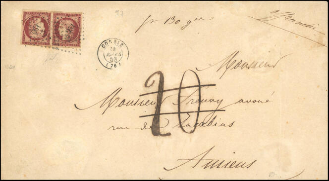 Compter 120 000 euros minimum pour cette lettre de 1853, à destination d’Amiens.