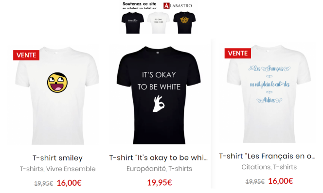 Exemples de tee-shirts vendus sur le site Alabastro.eu.