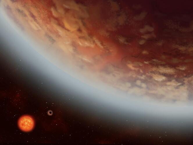 Image d'artiste montrant l'exoplanète K2-18 B et sa voisine récemment découverte K2-18C, en orbite autour de l'étoile naine rouge K2-18.