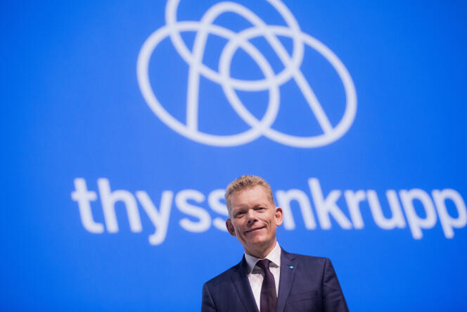 Le patron de ThyssenKrupp, Guido Kerkhoff, à l’assemblée générale du congloméral allemand, le 1er février, à Bochum (Rhénanie-du-Nord-Westphalie).