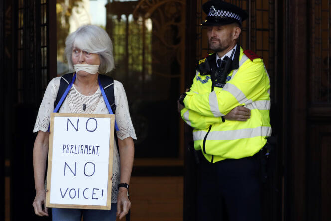 Une manifestante anti-Brexit devant la Cour suprême, à Londres, mardi 17 septembre.