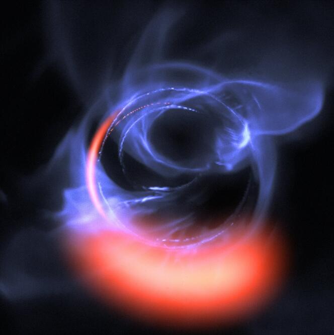 Simulation de la matière orbitant à proximité d’un trou noir.