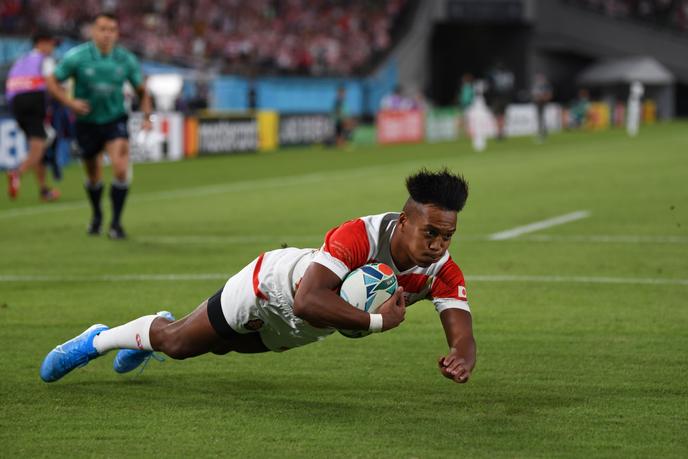 Kotaro Matsushima file à l’essai, lors du match contre la Russie, vendredi 20 septembre, en ouverture de la Coupe du monde de rugby 2019.