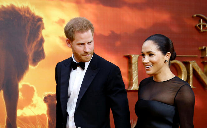 Le prince Harry et son épouse, Meghan, lors de la première européenne du film « Le Roi Lion », à Londres, le 14 juillet 2019.