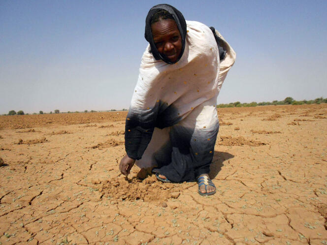 Una mujer señala un terreno reseco en Oud Guedara, en el Sahel, en 2011.
