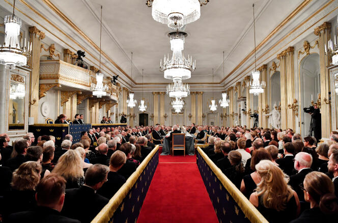 Réunion de l’Académie suédoise dans l’ancienne Bourse de Stockholm, le 20 décembre 2018.