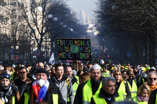 La pancarte tenue par Camélia lors des manifestations des « gilets jaunes » (ici, le 16 février) avait été repérée à plusieurs reprises par les photographes.