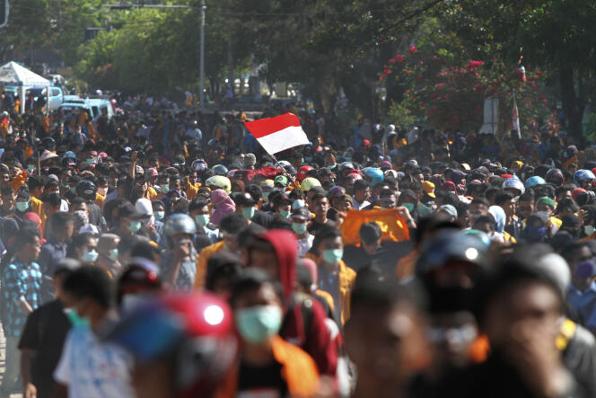 Lors d’une manifestation à Kendari, dans la province de Sulawesi du Sud-Est, le 26 septembre.