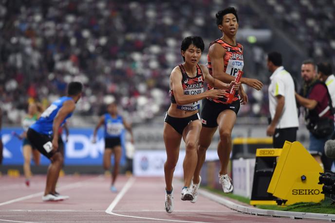 Rugby Saki Takashima avant le début du dernier relais japonais, le 29 septembre 2019.