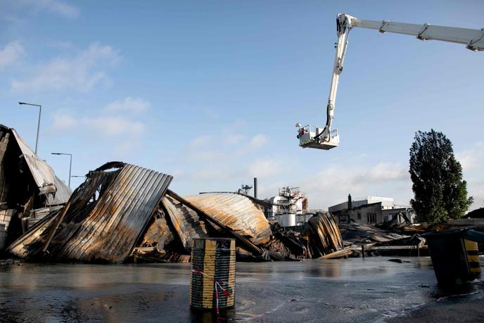 Le site de l’usine Lubrizol, le 27 septembre, lendemain de l’incendie.