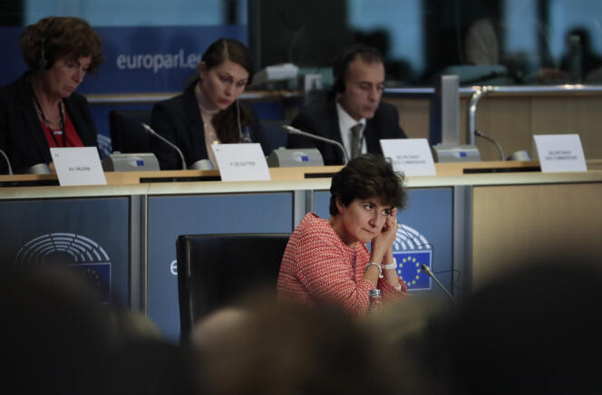 La candidate française au portefeuille du marché intérieur, Sylvie Goulard, lors de son audition au Parlement européen de Bruxelles, le 2 octobre.