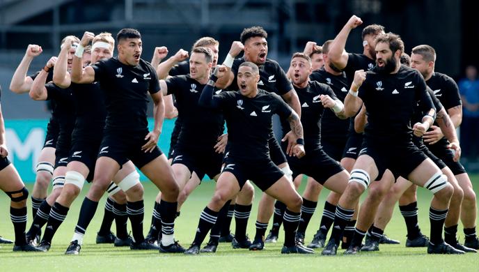 Le Haka des All Blacks avant le match contre la Namibie, le 6 octobre, qu’ils ont remporté 71 à 9.