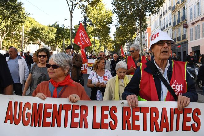 Lors d’une manifestation contre la réforme des retraites à Marseille, le 8 octobre.