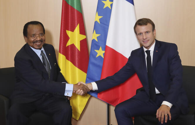 Paul Biya, président du Cameroun, lors de sa rencontre avec Emmanuel Macron à Lyon, le 10 octobre.