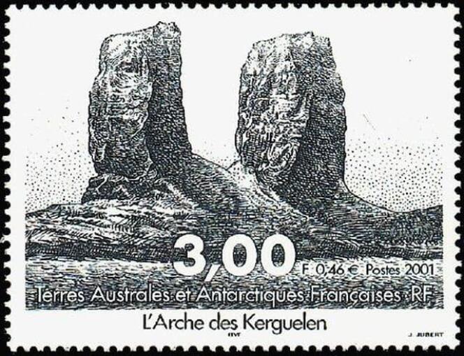 « L’Arche des Kerguelen », timbre créé par Jacques Jubert pour le territoire des Terres australes et antarctiques françaises en 2001.