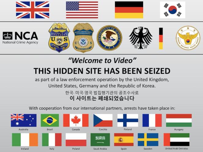 La page d’accueil du site, repaire de pédophiles, a été remplacée par un message annonçant l'opération de police.