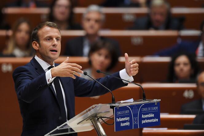 Emmanuel Macron livre un discours devant le Conseil européen, le 1er octobre 2019, à Strasbourg.
