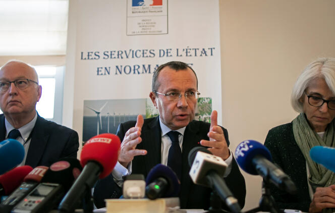 Le préfet de Seine-Maritime, Pierre-André Durand, lors d’une conférence de presse à Rouen, le 3 octobre.