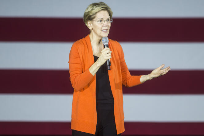La candidate à la primaire démocrate Elizabeth Warren, en meeting à Norfolk (Virginie), le 18 octobre. Mme Warren partage sur le fond les recommandations d’Open Markets.