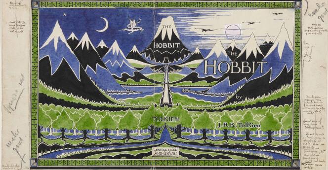 Maquette de la jaquette du « Hobbit », dessinée par Tolkien, 1937.