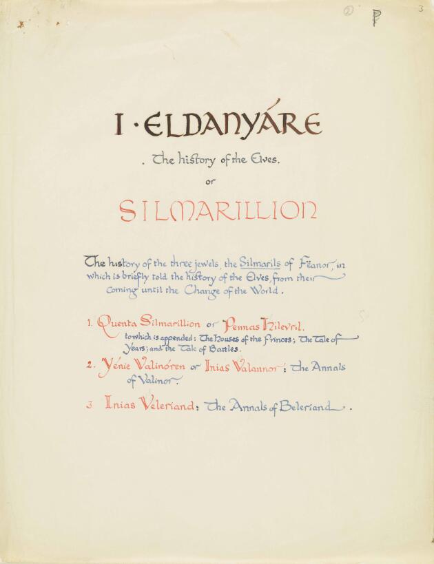 « Le Silmarillion : Histoire des Elfes », un manuscrit écrit de 1937 à 1938.