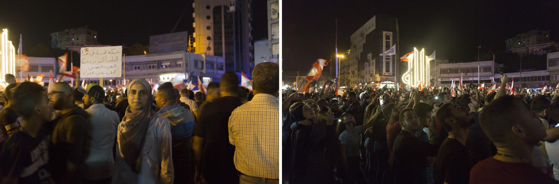 Abir Faytrouni, pharmacienne de 24 ans, place Al-Nour, à Tripoli, dans le nord du Liban, le 25 octobre. « J’aime qu’on soit réunis, riches et pauvres, toutes générations confondues. Tripoli a retrouvé son unité. Si le mouvement s’arrête, tout sera encore plus sombre », prévient la jeune femme.