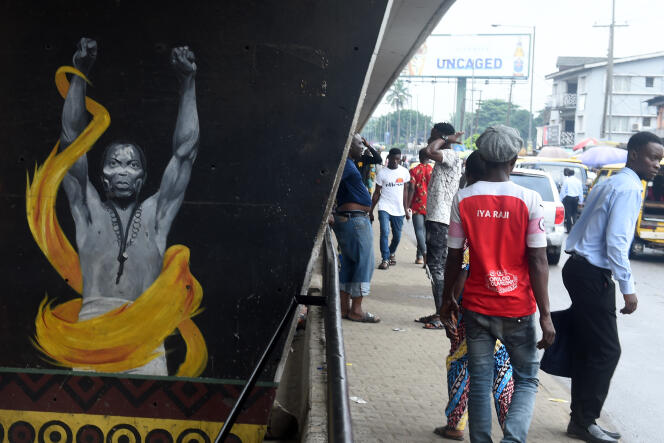 Une peinture représentant le musicien Fela Kuti à Lagos, au Nigeria, en juillet 2019.