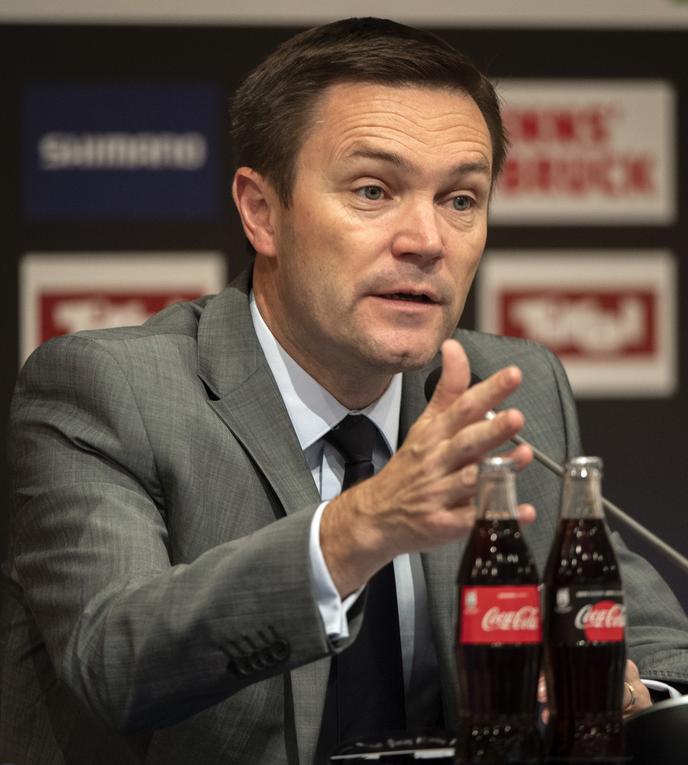 David Lappartient, président de l’UCI, lors des championnats du monde de cyclisme à Innsbruck, en septembre 2018.