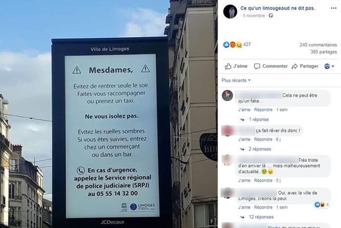 Mesdames Evitez De Rentrer Seule Le Soir Le Message Factice De La Ville De Limoges