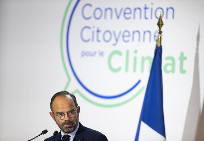 Le premier ministre français, Edouard Philippe, lors de l’ouverture de la convention citoyenne pour le climat, le 4 octobre à Paris.
